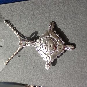 Native American Sterling Silver Sunface Zia Pendant Necklace
